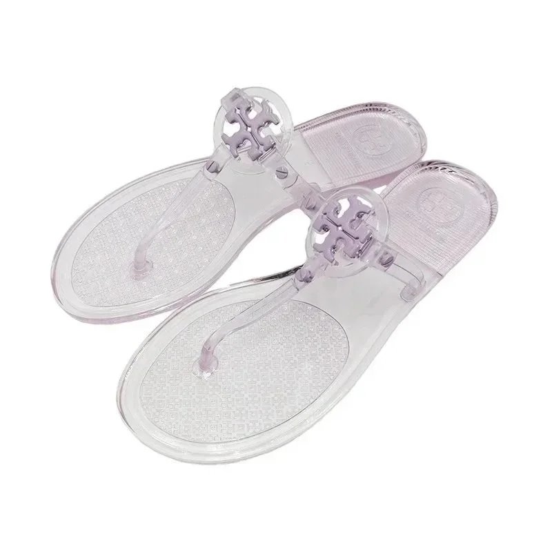 Tory Burch Slippers Rhinestone-Embellished Medallion Thong — Transparent Purple-TB Small Buckle