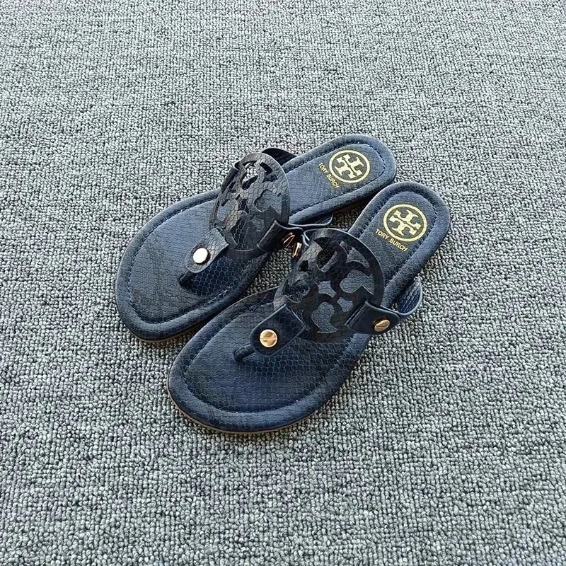 Tory Burch Slippers Rhinestone-Embellished Medallion Thong — Blue Snake Skin – TB Leather