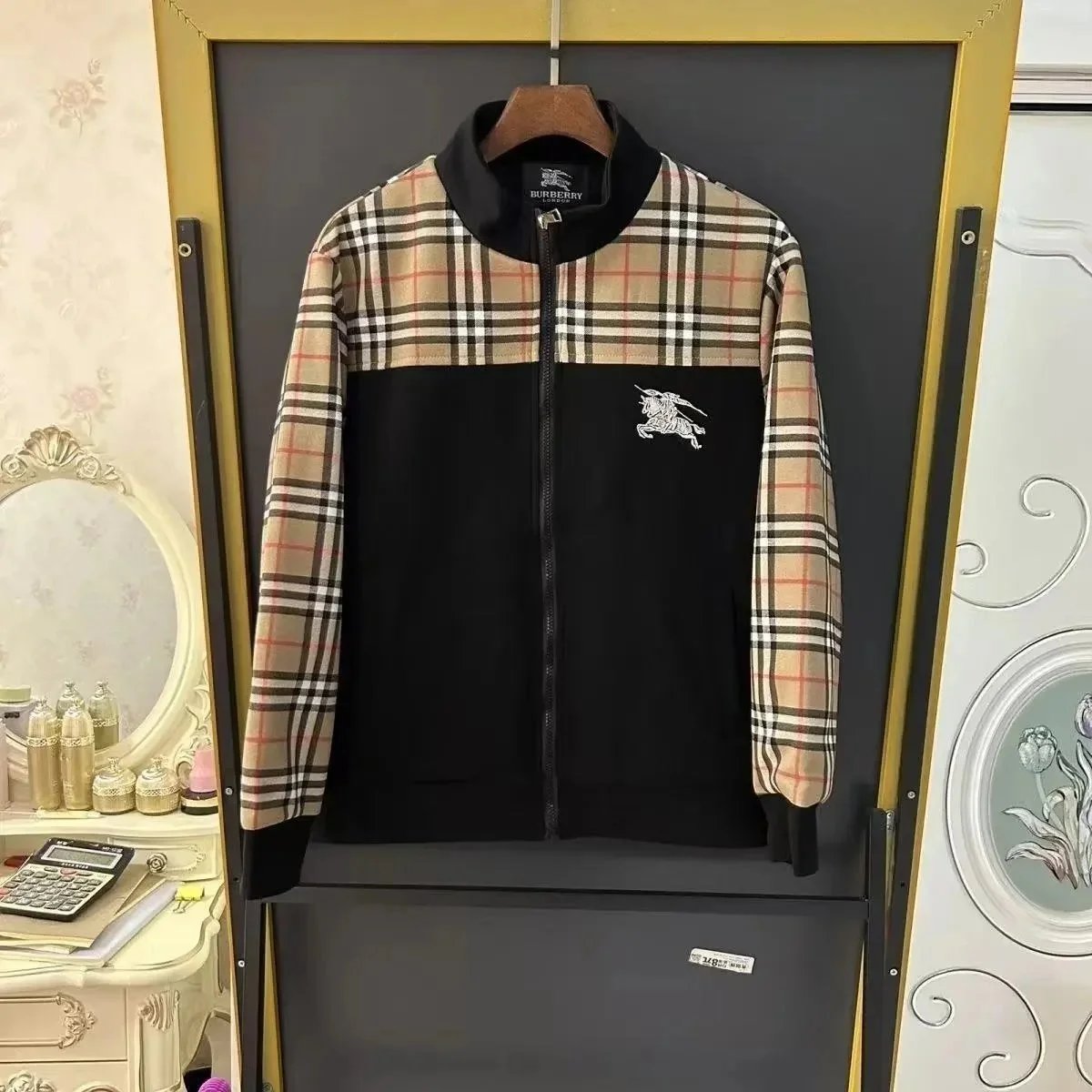 Burberry Hoodies & Sweatshirts Embroidered logo crewneck sweatshirt — Black with a plaid patchwork
