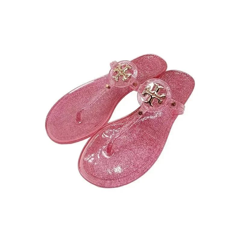 Tory Burch Slippers Rhinestone-Embellished Medallion Thong — Glitter powder-TB small buckle