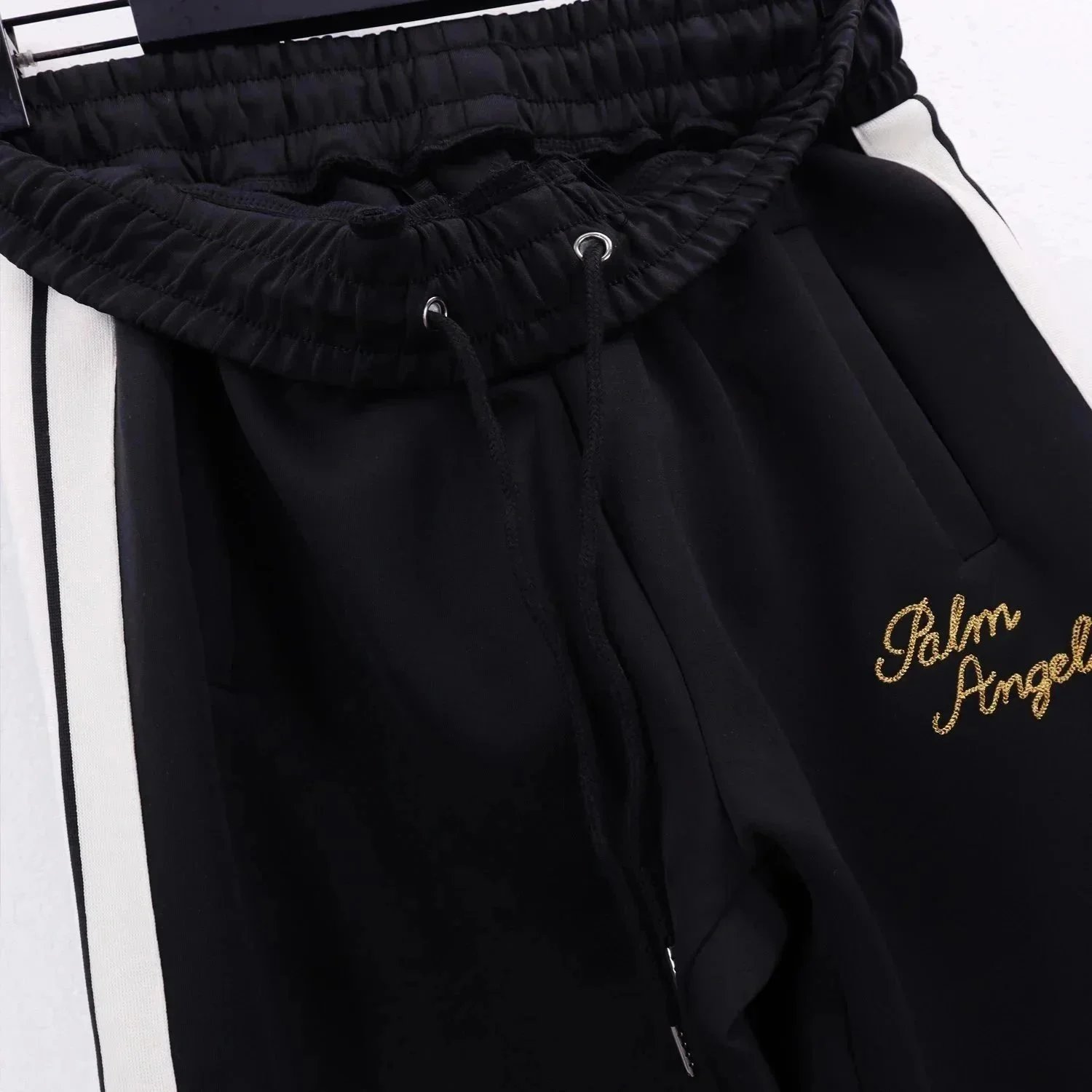 Palm Angels Track Pants Black with White Side Stripes and Gold Embroidery - 6