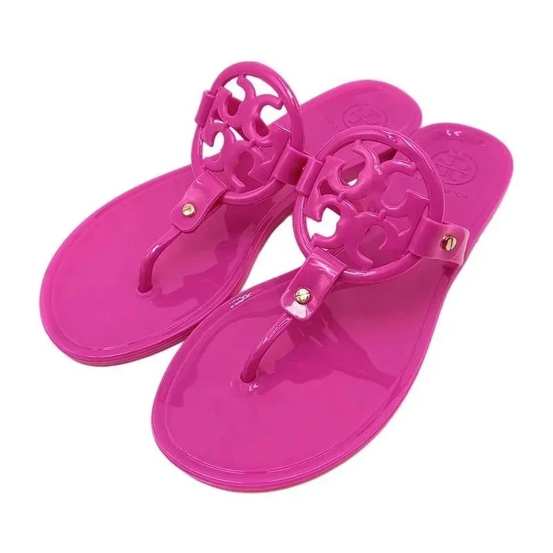 Tory Burch Slippers Rhinestone-Embellished Medallion Thong — Rose Purple-TB Large Label