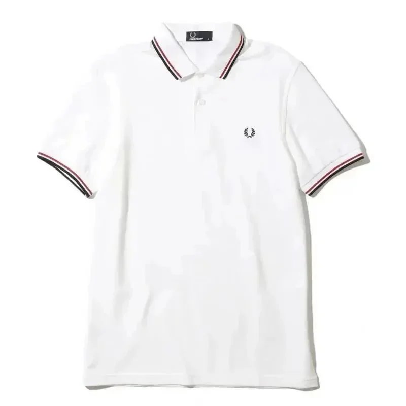 White with red and blue trim