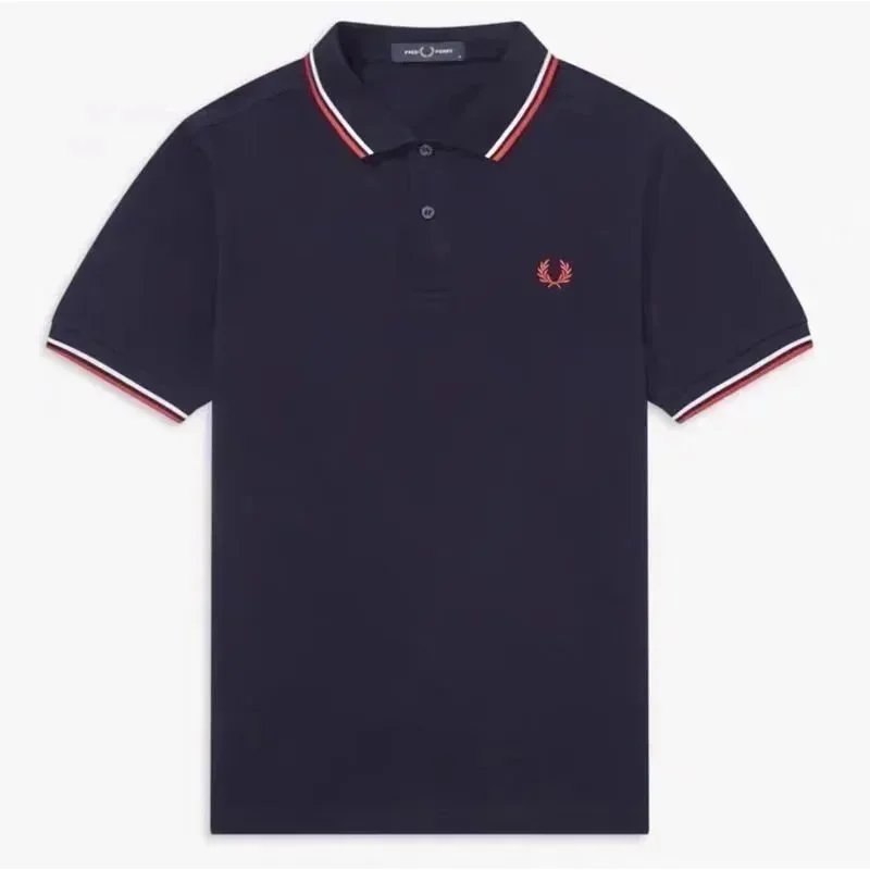Navy blue with red and white trim