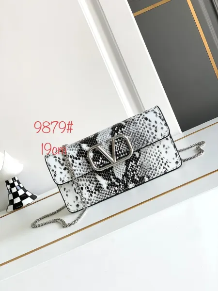Valentino Garavani VLogo Chain Bag White Black Python Print Crossbody Bag - 1