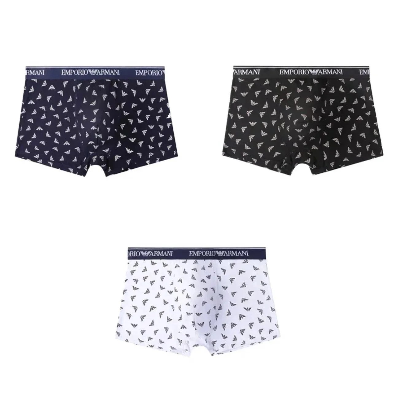 Emporio Armani Underwear Men's logo-print boxer briefs — 3-piece gift set [Black, White, Navy Blue]