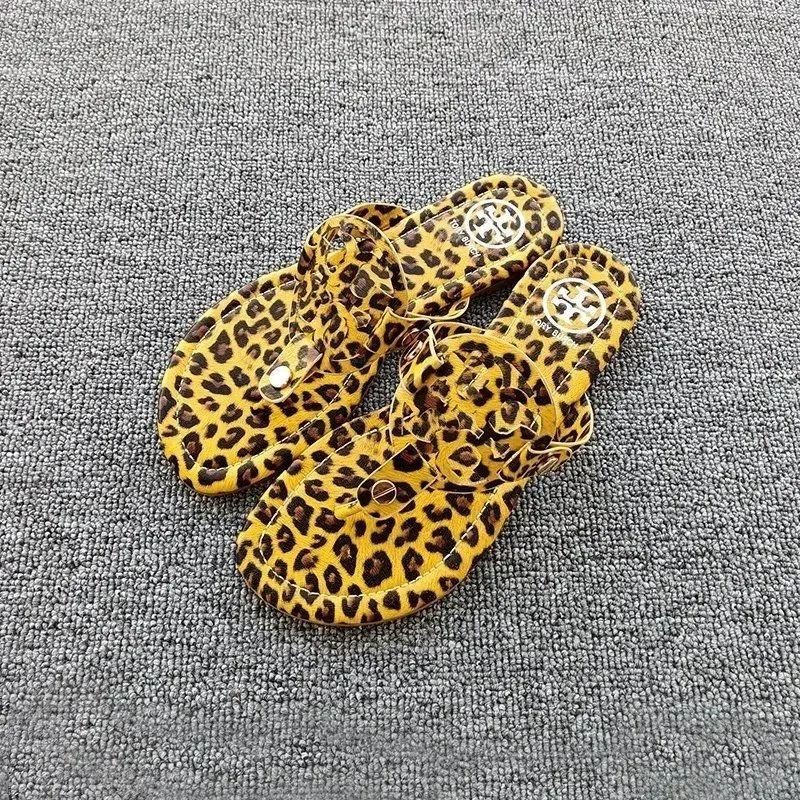 Tory Burch Slippers Rhinestone-Embellished Medallion Thong — Yellow Leopard Print – TB Leather