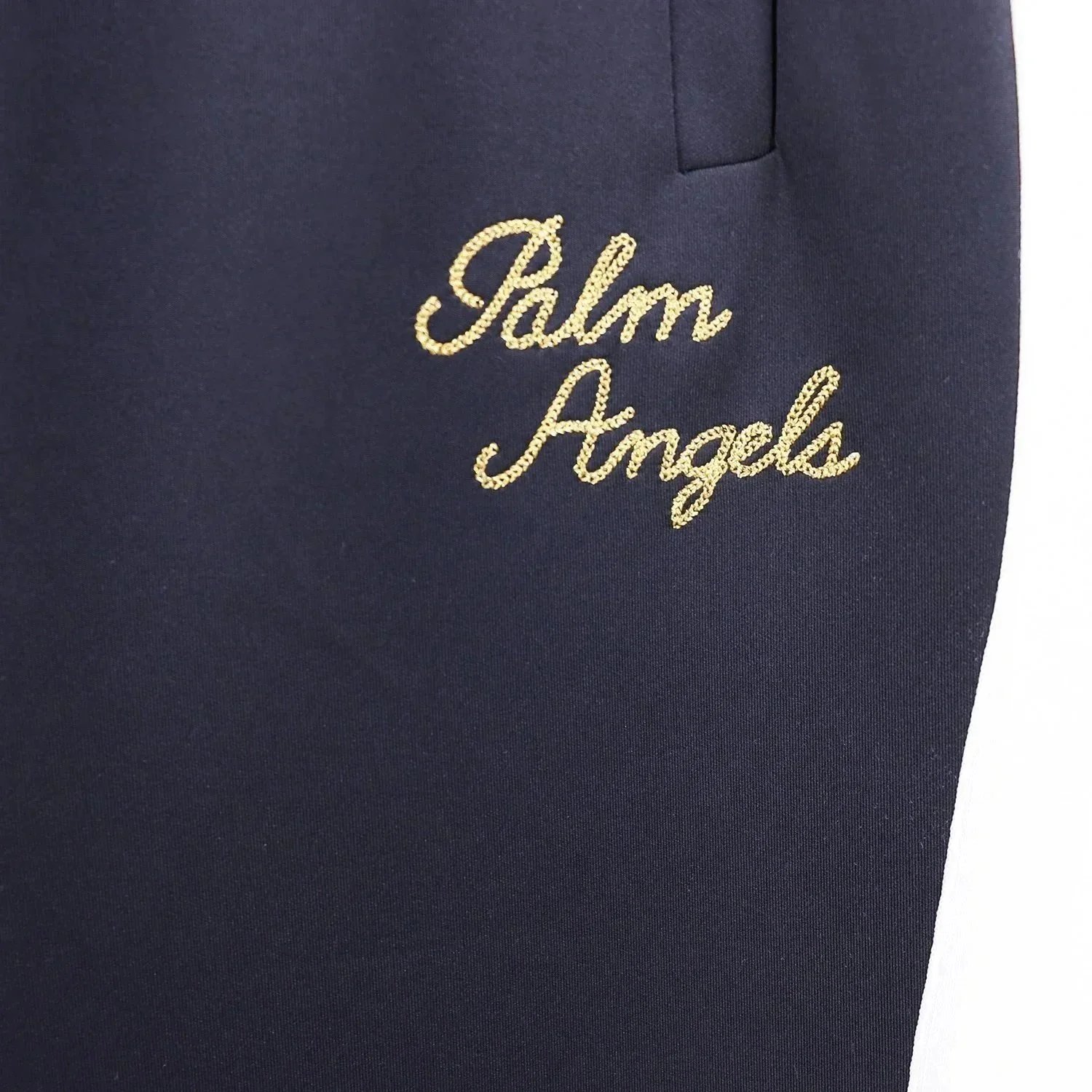 Palm Angels Track Pants Black with White Side Stripes and Gold Embroidery - 7