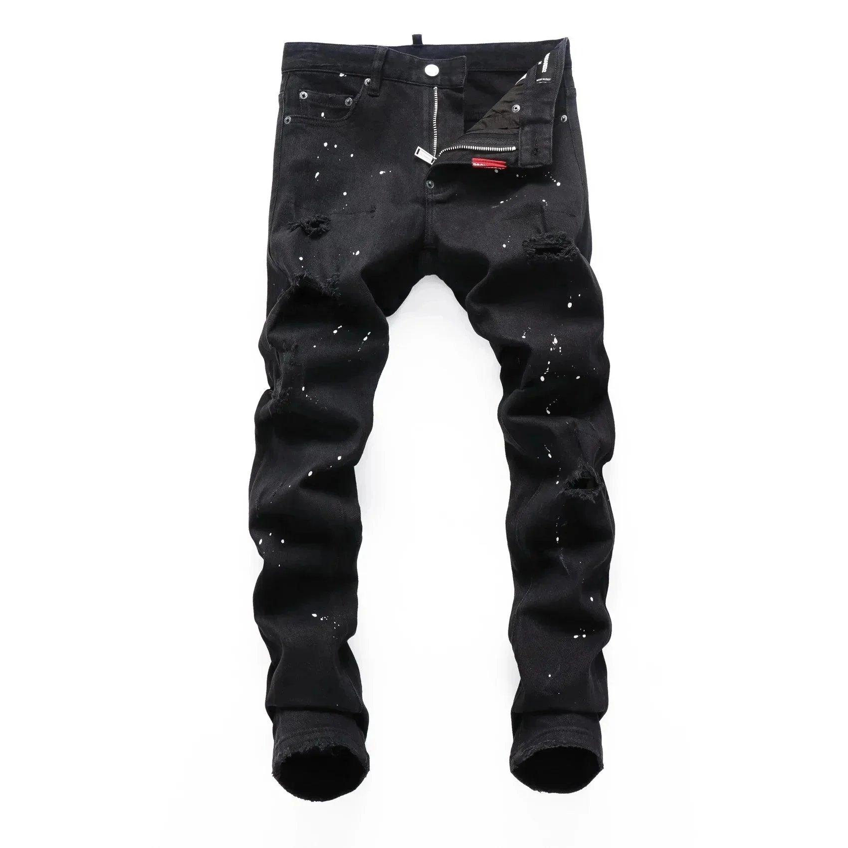 DSQUARED2 Paint Splatter Distressed Black Denim Jeans - 002957