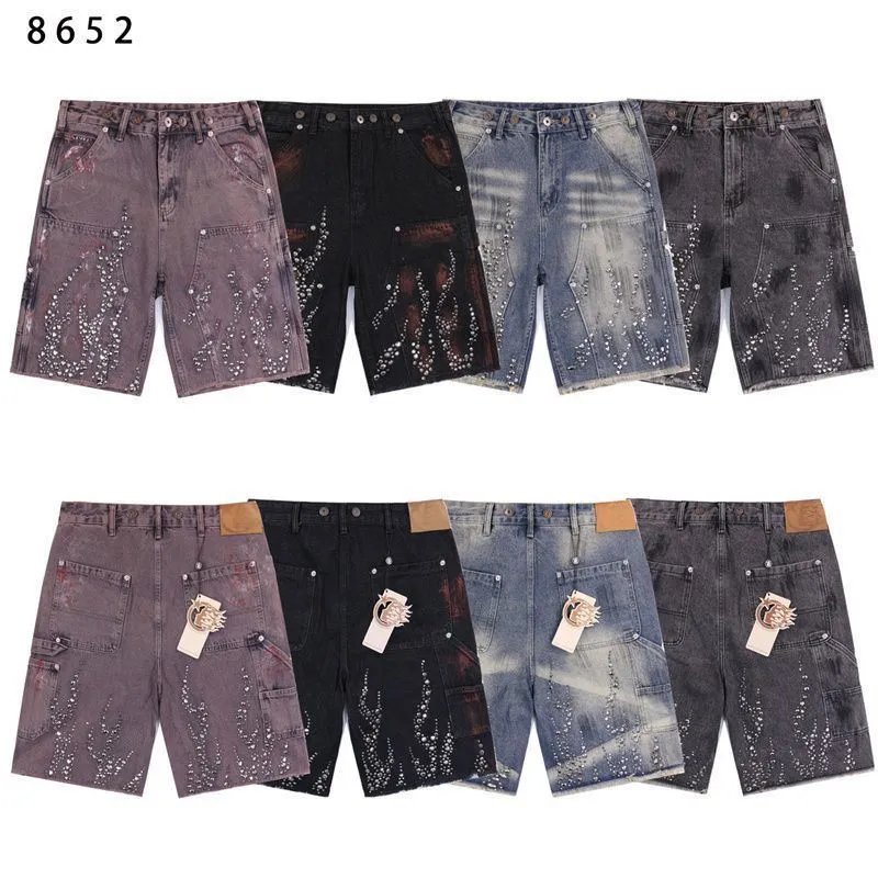 European and American Streetwear Denim Shorts with Rhinestones Washed Pants-1643