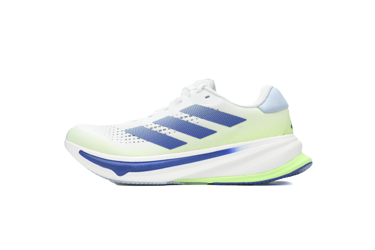 White and blue running shoes