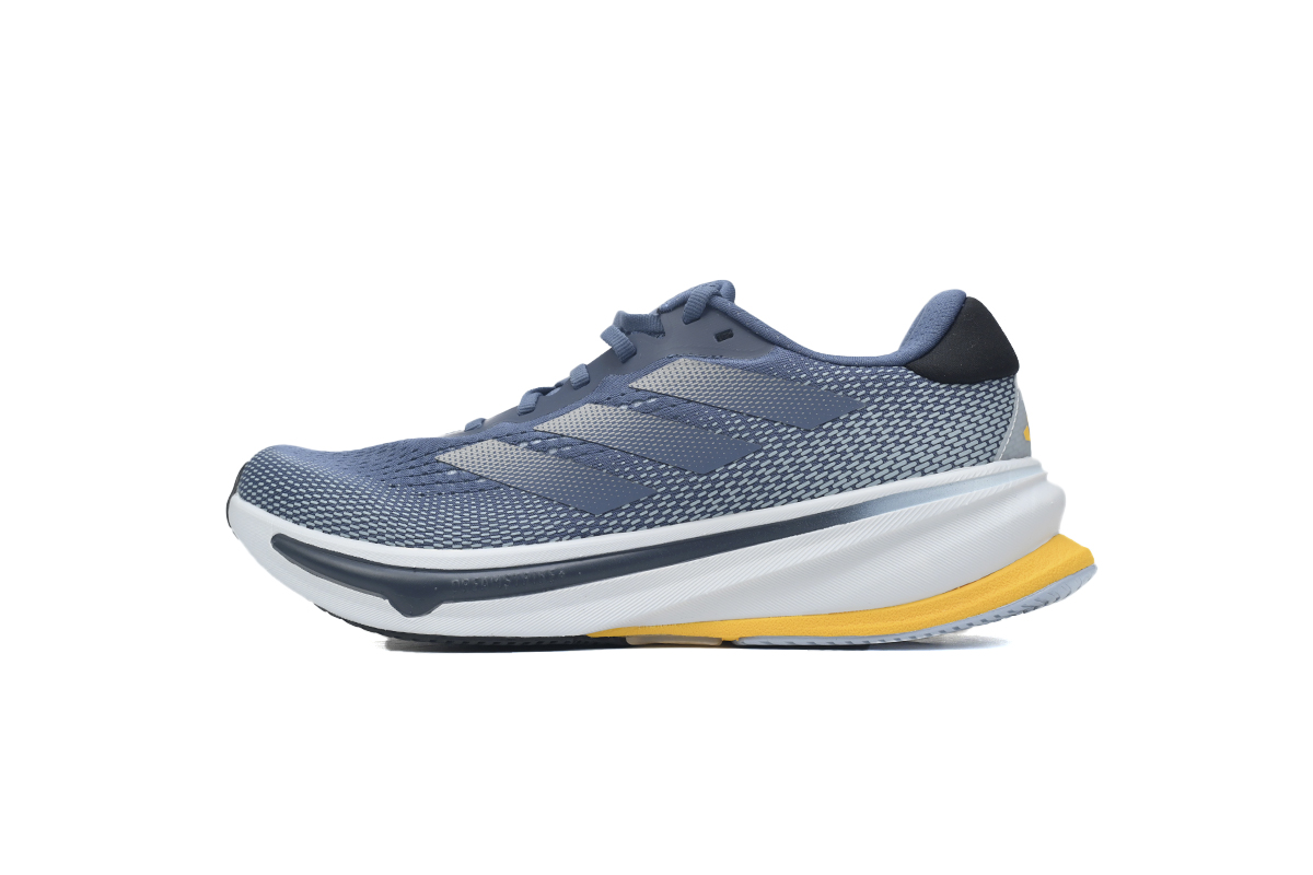 Gray and white running shoes