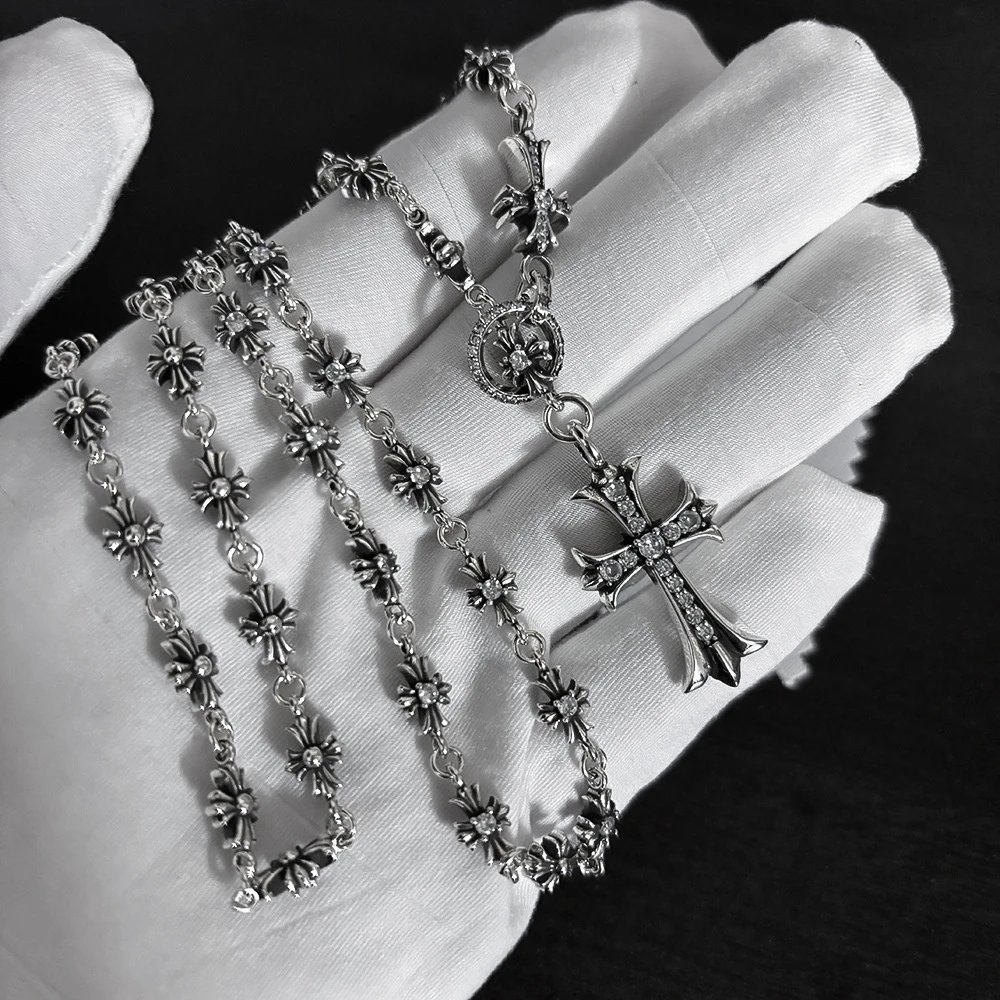 Chrome Hearts Vintage Pendant Cross With White Diamonds