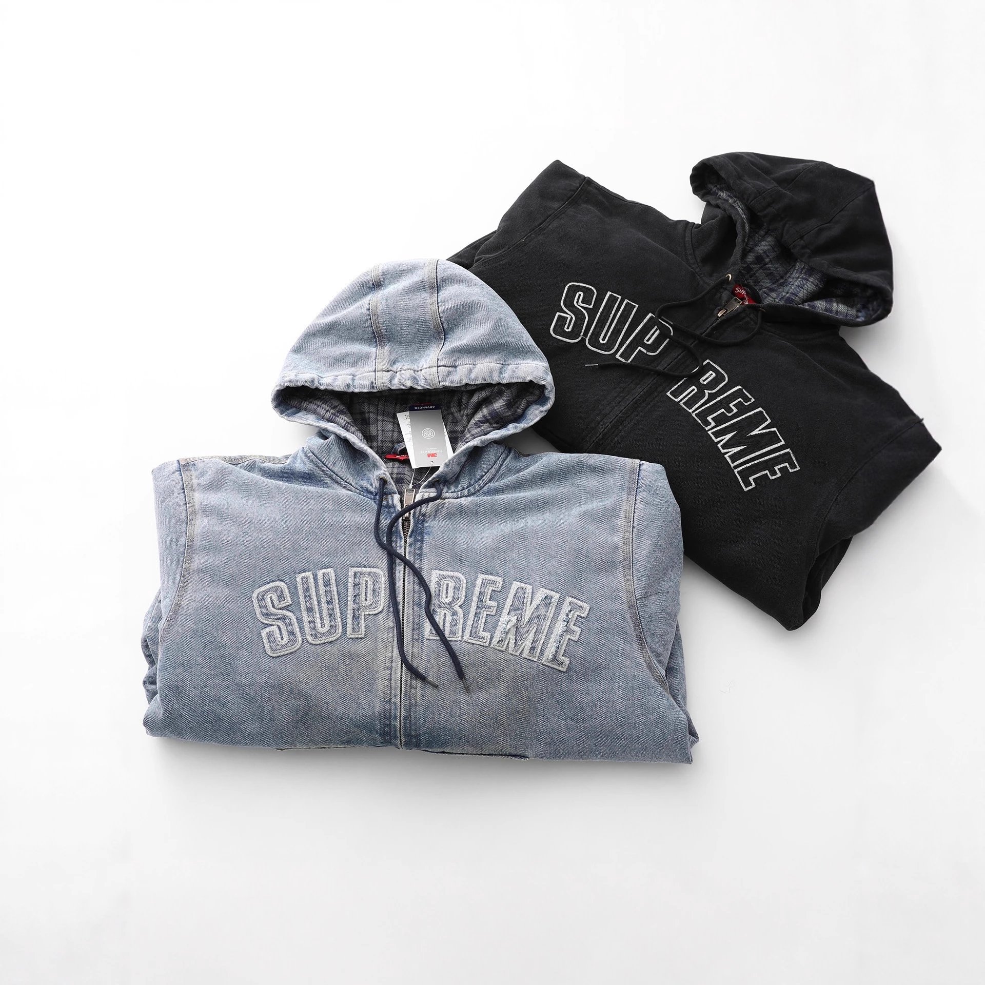 Supreme Reflective Embroidered Letter Zipper Hooded Workwear Jacket Cotton Coat Unisex Style