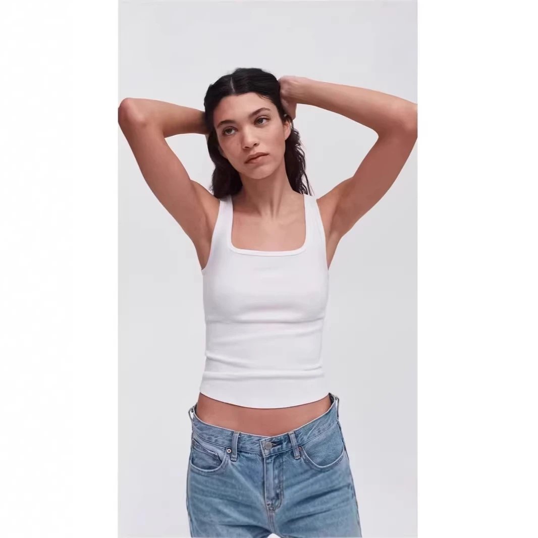 New Spring/Summer Collection: Square Neckline Cropped Fashion Ribbed Halter Neck Top