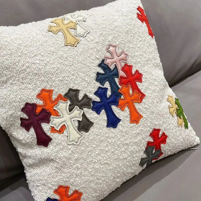 European-style Luxury Colorful Cross Leather Lamb Wool Fabric Square Car Cushion Pillow Sofa Cushion