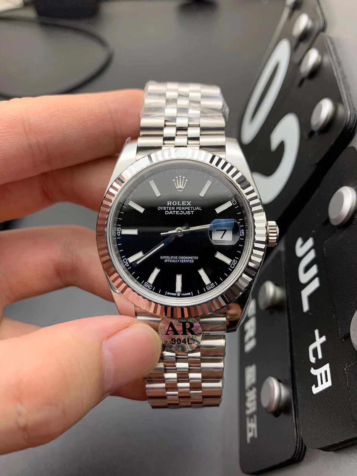 Rolex Datejust Stainless Steel, Black Dial, Jubilee Bracelet, Fluted Bezel