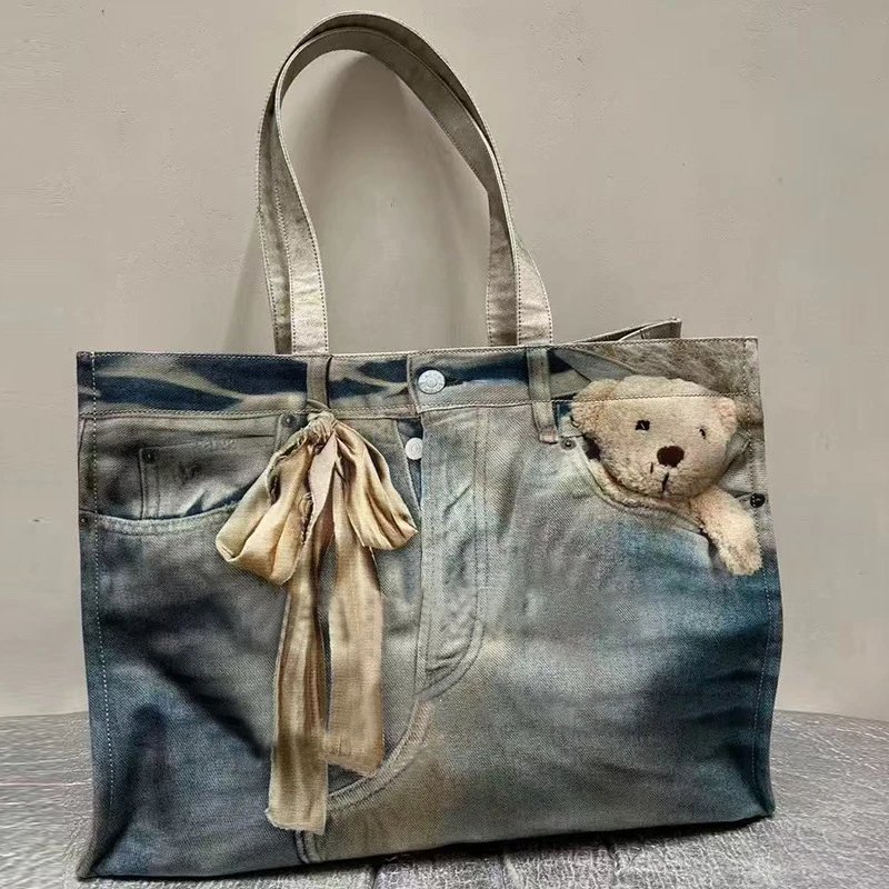 Denim Print Tote Bag