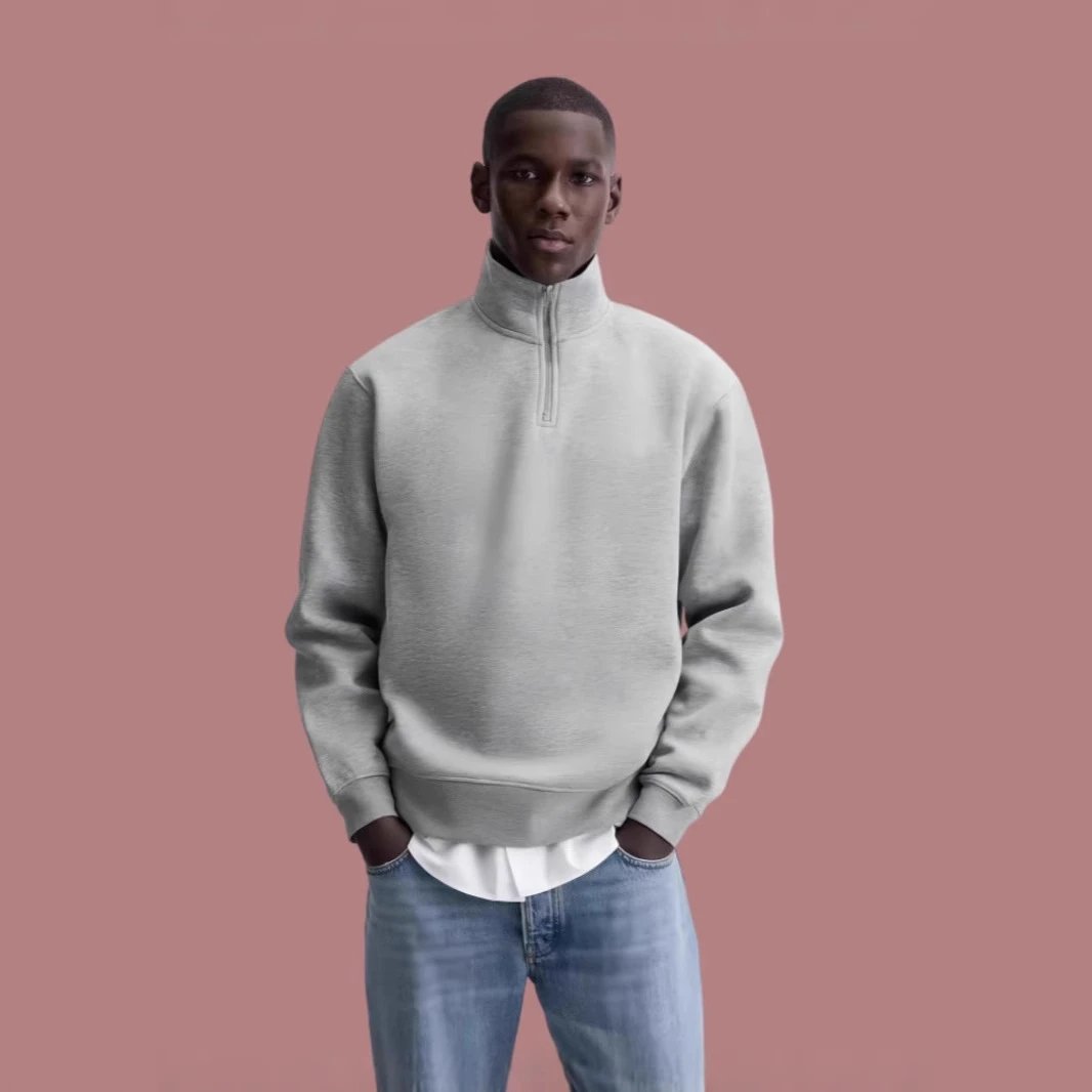 Heavyweight 500g Half-Zip Gray Hoodie