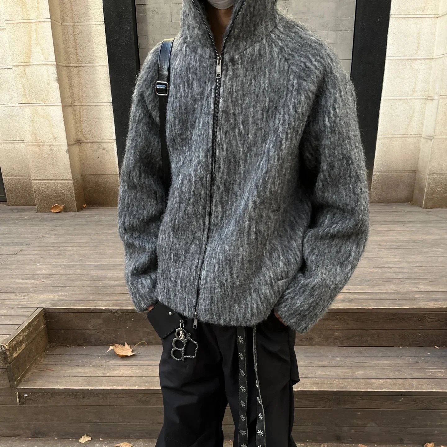 Full-Zip Wool-Blend Hooded Jacket With Mohair-Like Texture