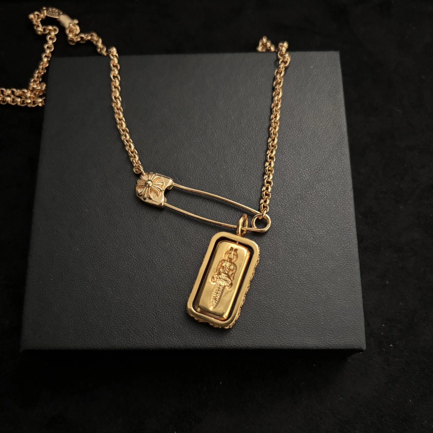 Harbin Hipster's Versatile Treasure: Double-Sided Rotating Square Pendant With Sword And Cross Design