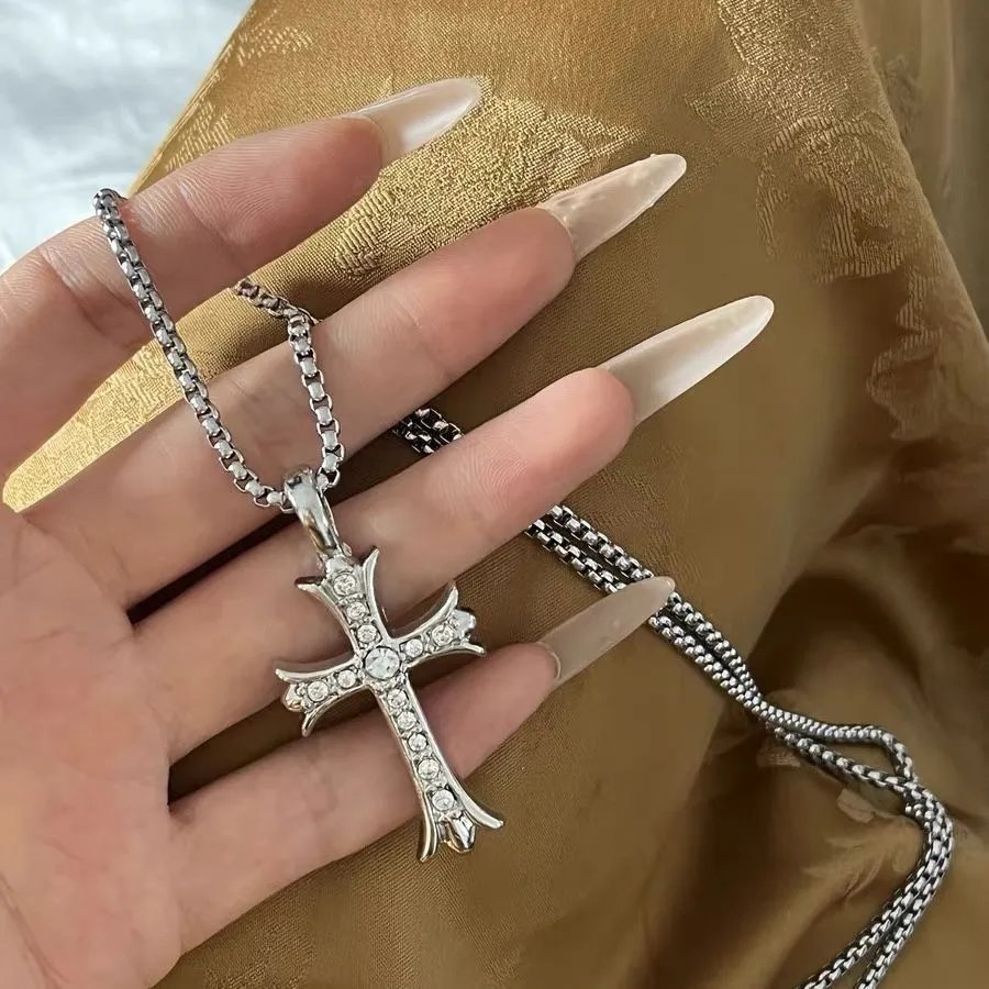 Chrome Hearts Vintage Pendant Cross With White Diamonds