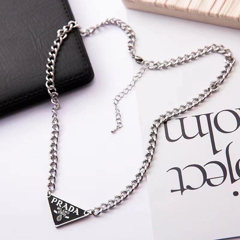 Prada Symbole Pendant Necklace In 925 Sterling Silver And Black