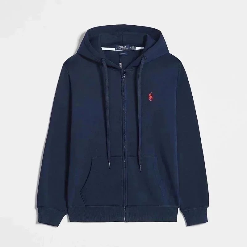Hoodies navy blue (red logo) zipper