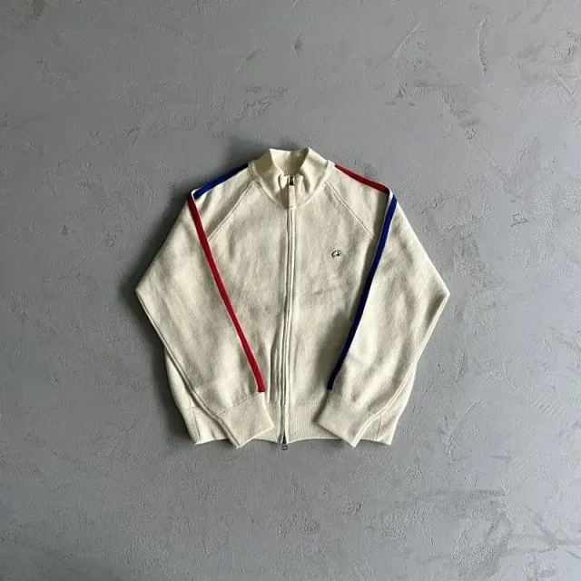 Unbranded Knitwear Zip-Up Stand-Collar Knit Cardigan with Contrast Piping product detail image 2