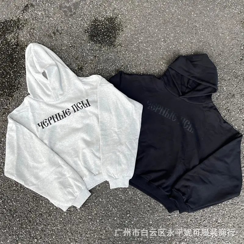 KANYE侃爷YZY GOSHA BlackDog Hoodie俄文黑狗宽松加绒连帽衫卫衣 - 135414