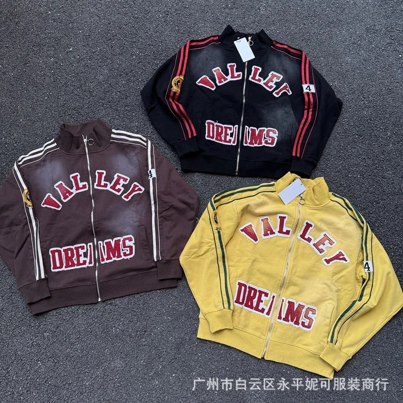高质量VALLY DREAMS字母刺绣水洗复古拉链立领卫衣运动开衫男跨境 - 134097
