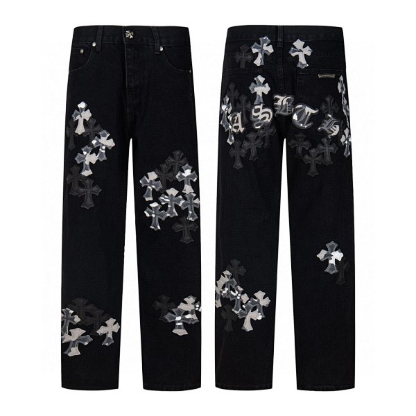 Chrome Hearts Cross-Embellished Black Straight-Leg Jeans product listing in Litbuy spreadsheet finds