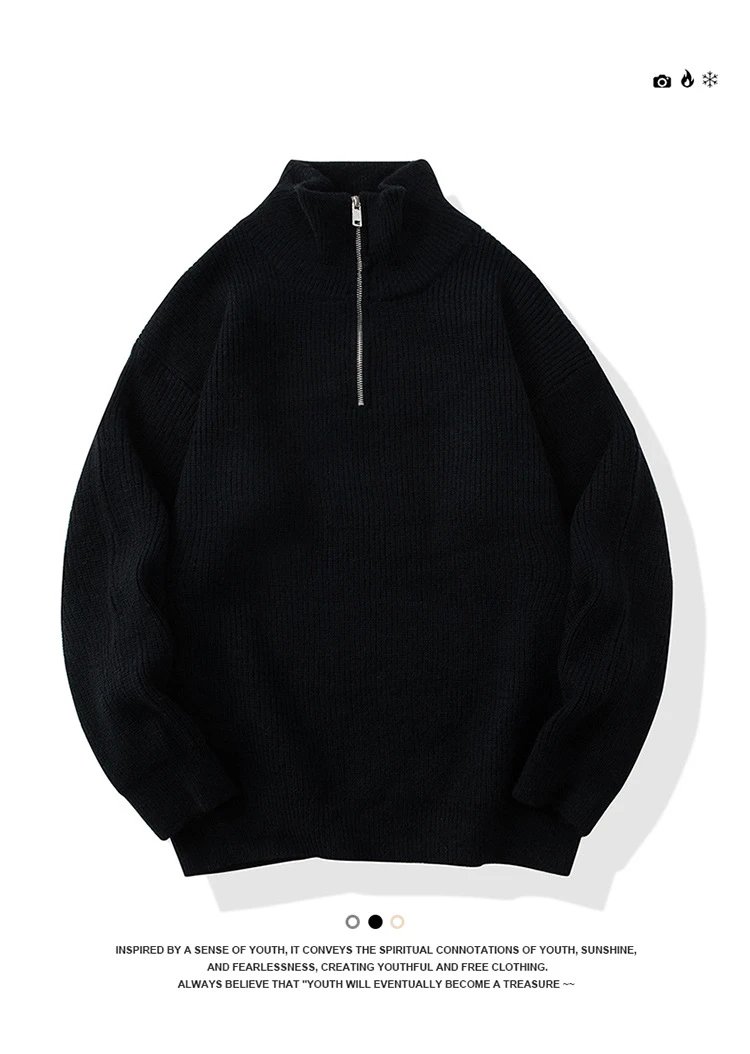Cable Knit Half-Zip Turtleneck Sweater White - 40