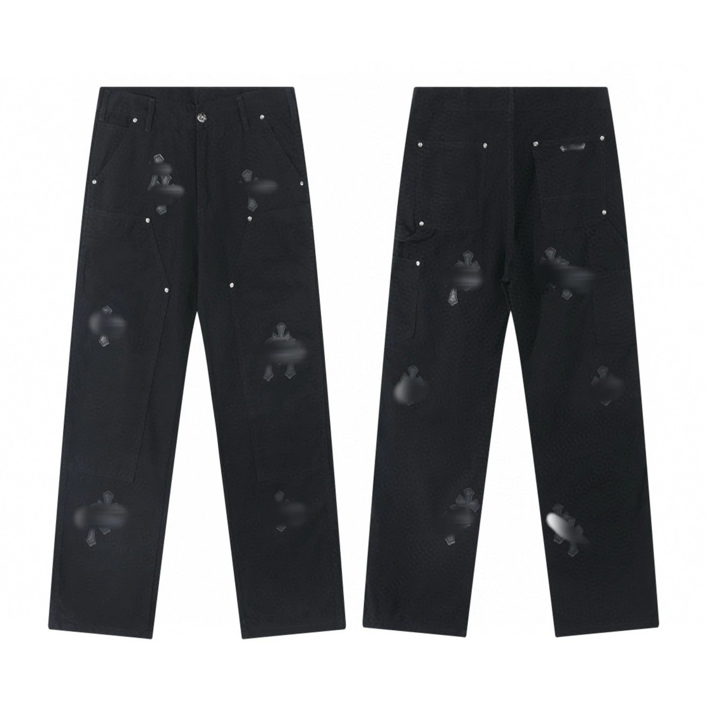 Chrome Hearts x Distressed Cross-Embellished Black Workwear Pants - 1