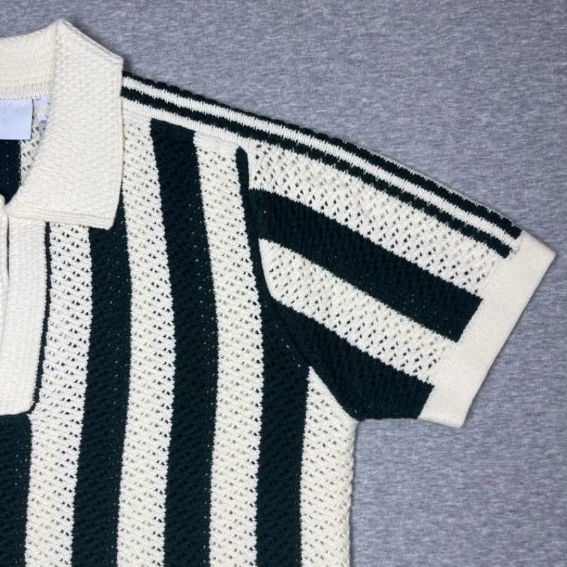 Design Knit Striped Polo in Navy and Cream - 15