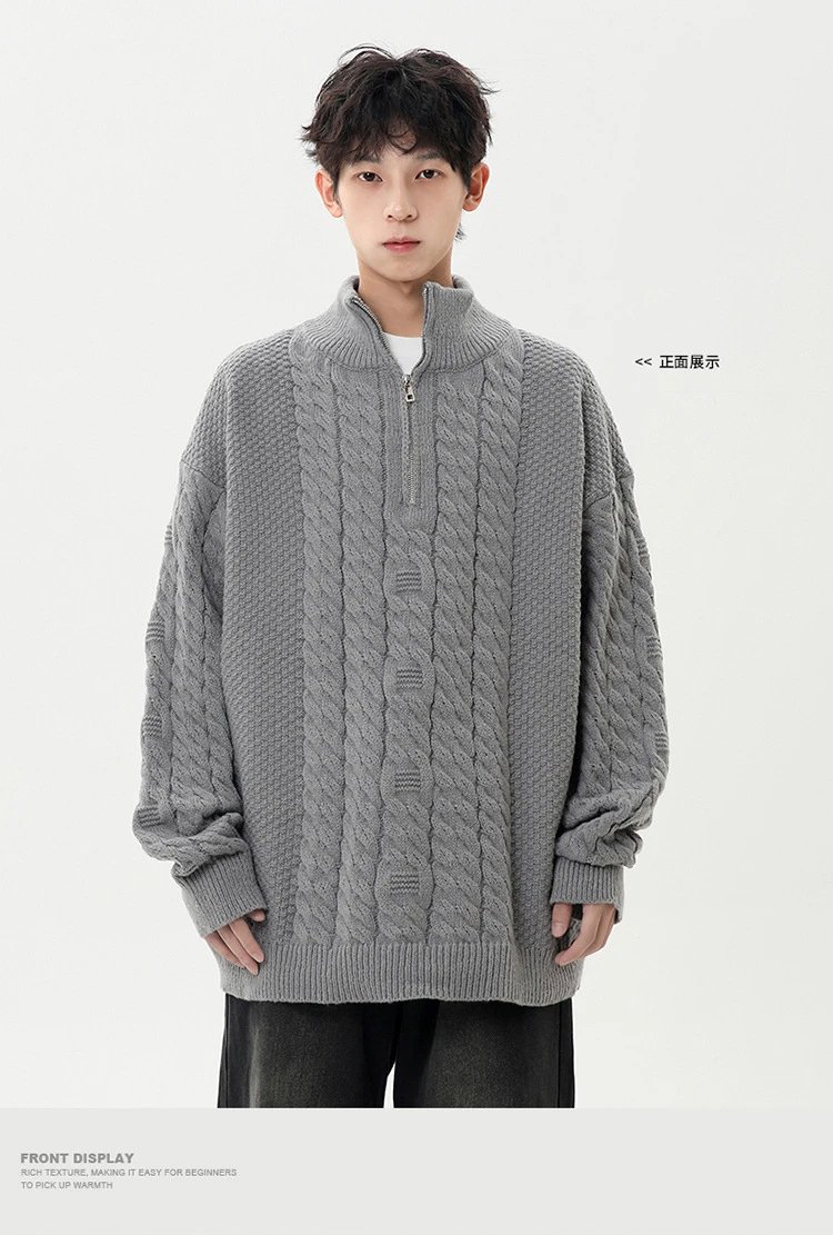 Cable Knit Half-Zip Turtleneck Sweater White - 21