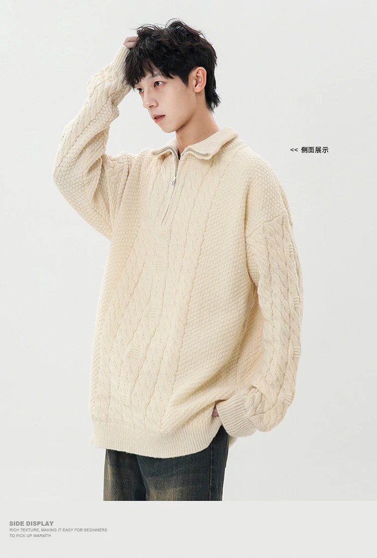 Cable Knit Half-Zip Turtleneck Sweater White - 24