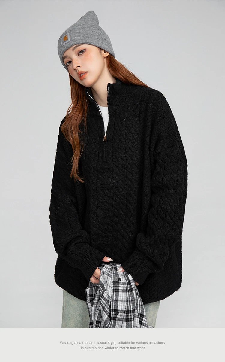 Cable Knit Half-Zip Turtleneck Sweater White - 26