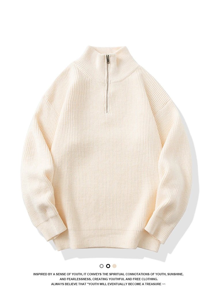 Cable Knit Half-Zip Turtleneck Sweater White - 41