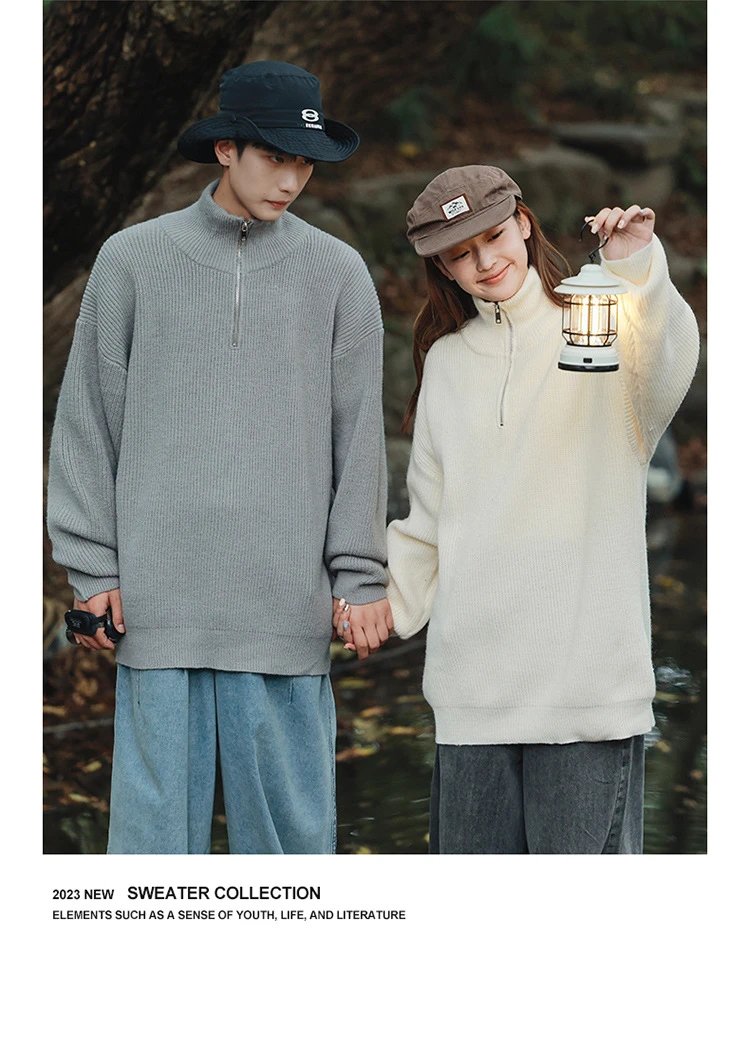 Cable Knit Half-Zip Turtleneck Sweater White - 13