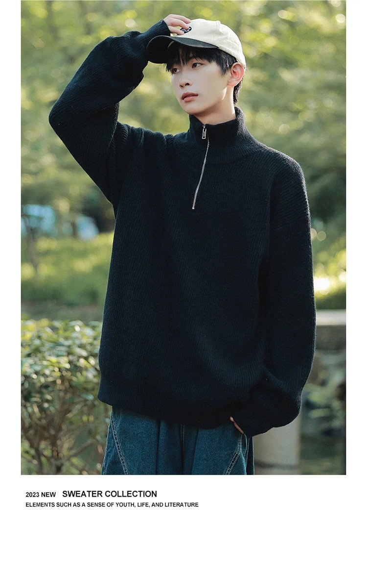Cable Knit Half-Zip Turtleneck Sweater White - 17
