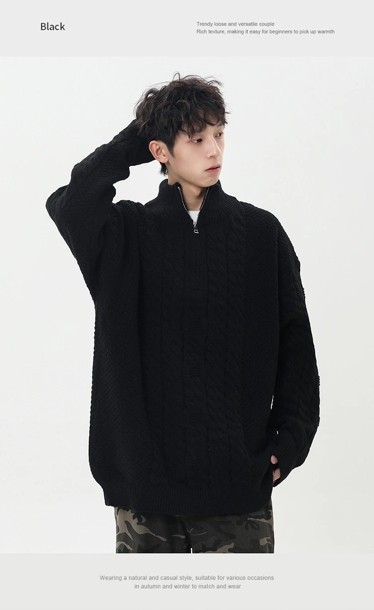 Cable Knit Half-Zip Turtleneck Sweater White - 22
