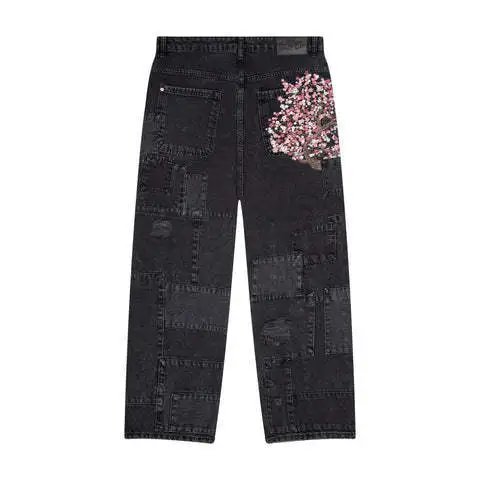 SCHYZE Jeans Straight-Leg Cherry Blossom Embroidered — Black2✿❀✿