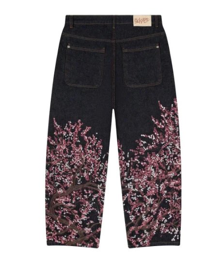 SCHYZE Jeans Straight-Leg Cherry Blossom Embroidered — Style 1 - New