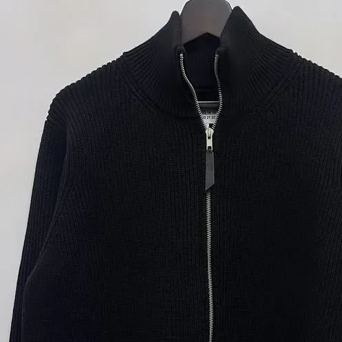 Design Ribbed Knit Zip-Up Sweater Black - 1