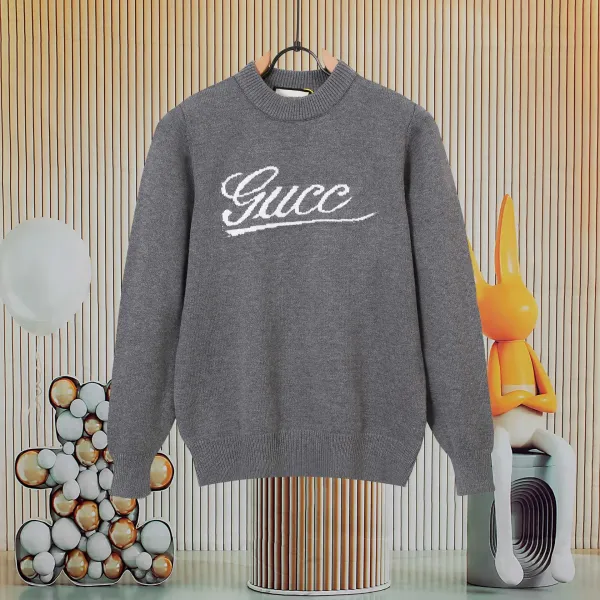 Gucci Script Logo Knit Sweater Gray - 1