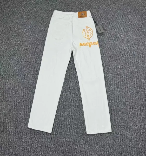 Balenciaga BB Logo Print White Jeans - 1