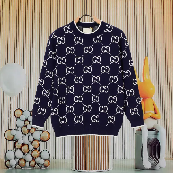 Gucci Interlocking G Knit Sweater Orange with Red-Blue Stripe - 22