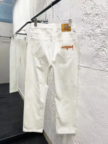 Balenciaga Logo-Embroidered White Straight-Leg Jeans - 1