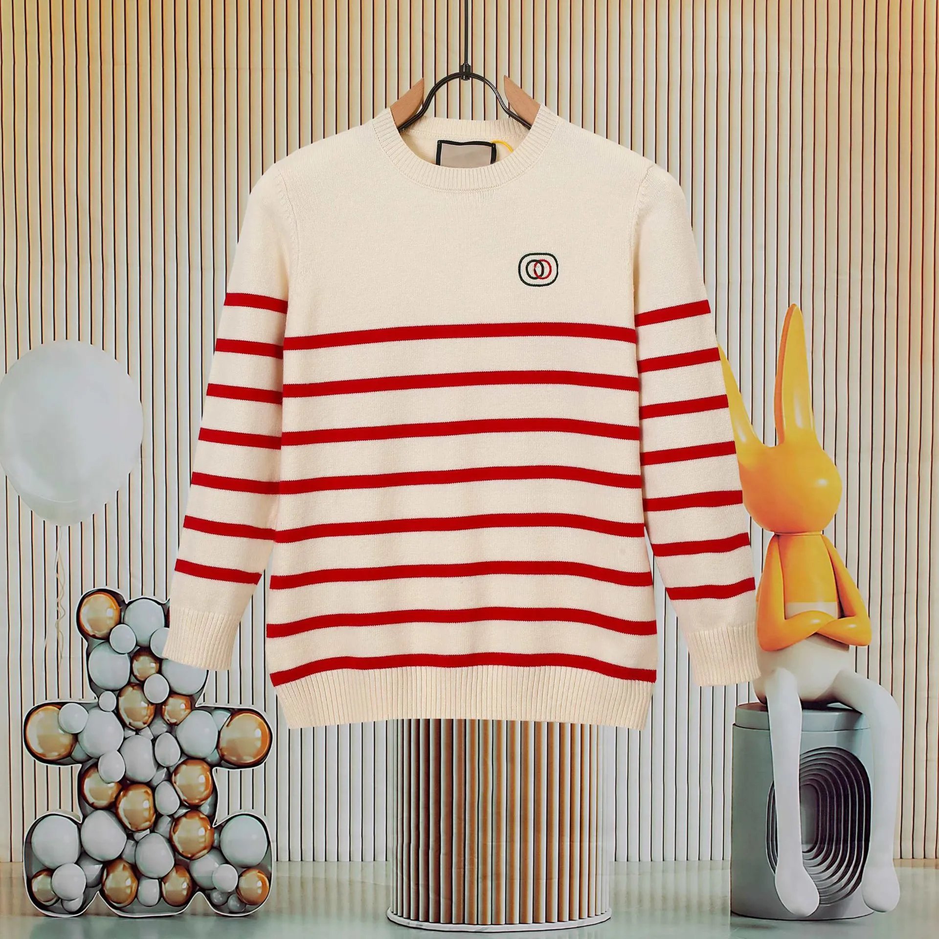 Gucci GG Marmont Striped Crewneck Sweater Beige Red - 1